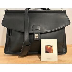VTG Coach 5266 Beekman Briefcase Messenger Bag USA Black Leather 16”